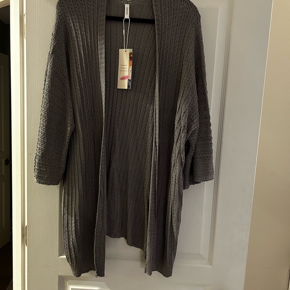 Lightweight Open-Front Gray Knit Cardigan Sweater